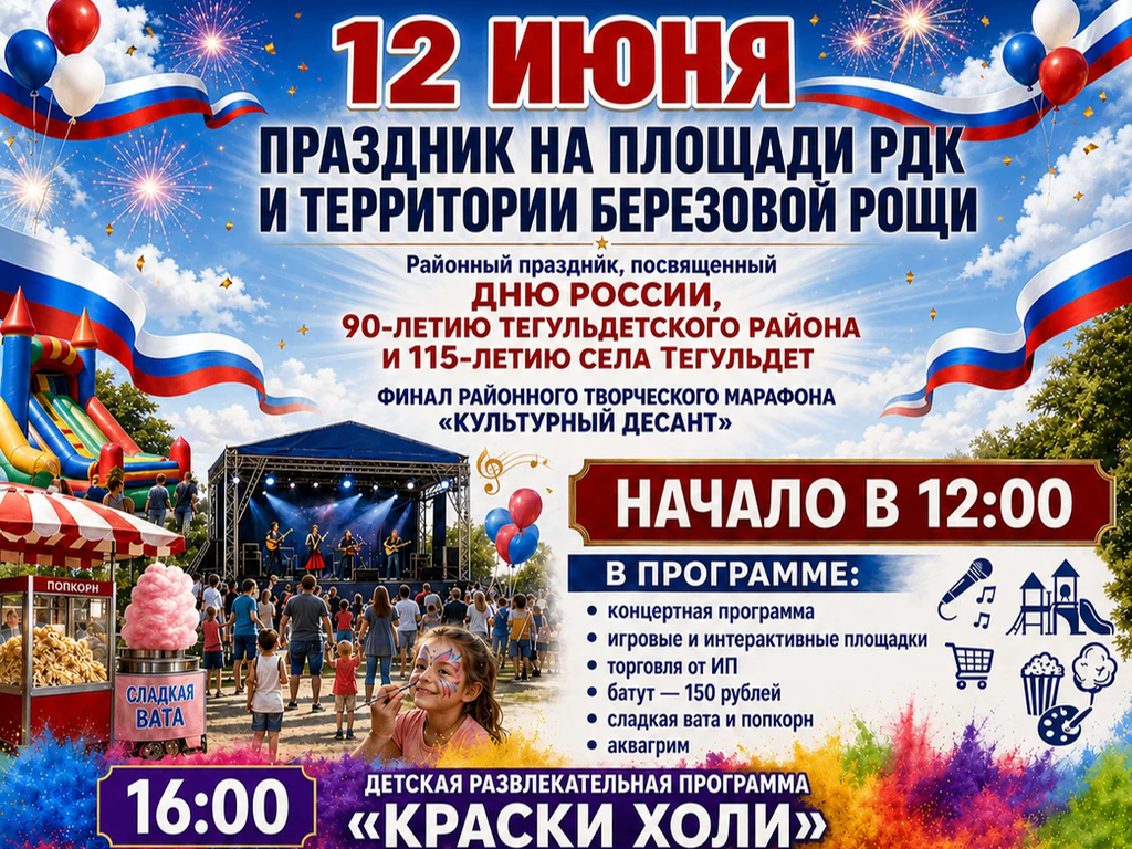 12 июня приглашаем жителей и гостей Тегульдетского района на большой праздничный день!.